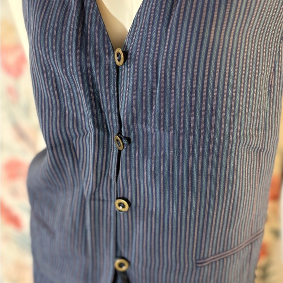 Vintage Lizsport Blue Relaxed Fit V-Neck Pantsuit - Picture 5 of 16